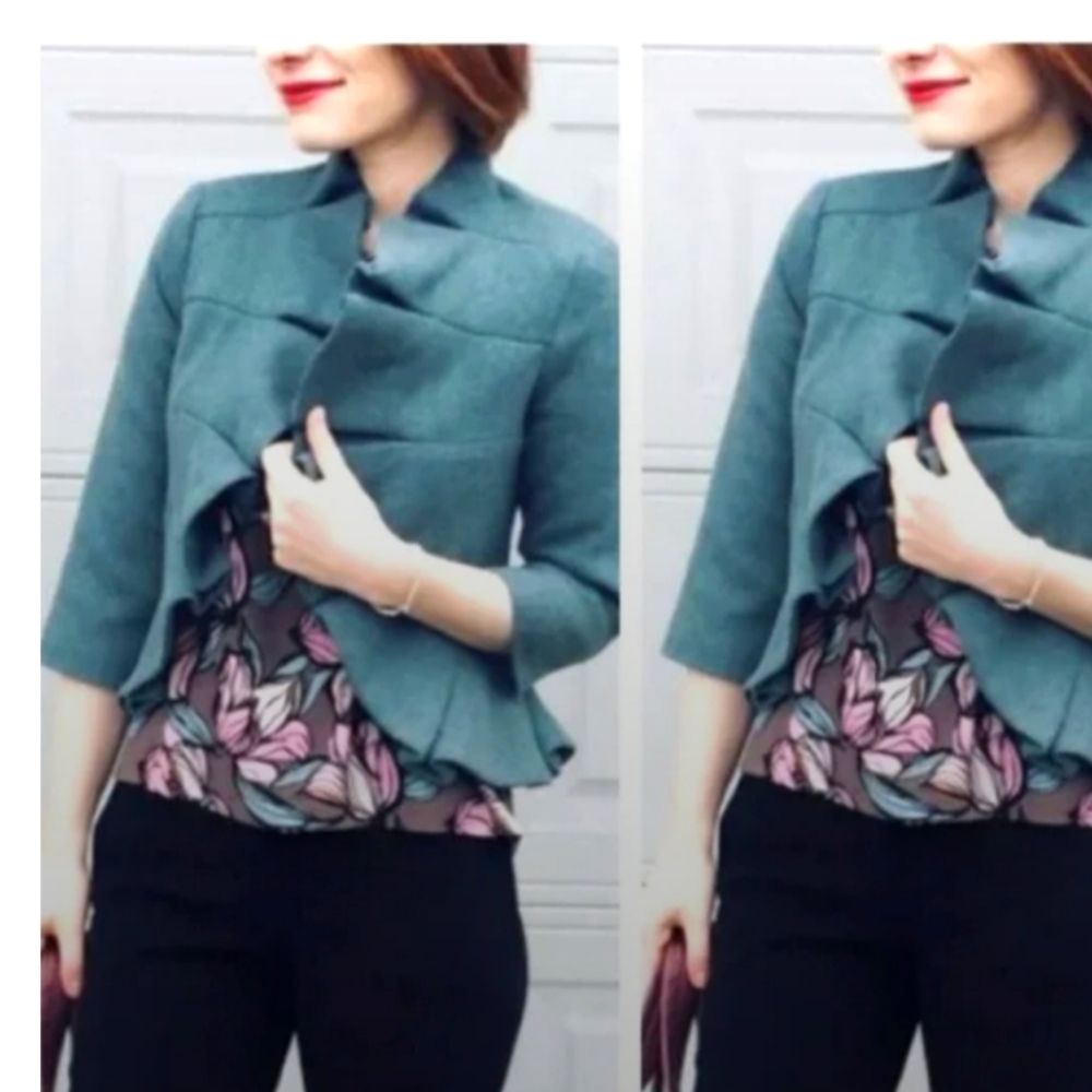 Anthropologie Teal Draped Waterfall Jacket - Tabitha